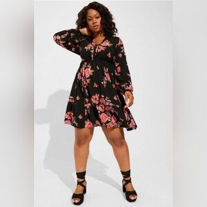 Torrid Floral Black and Pink Dress